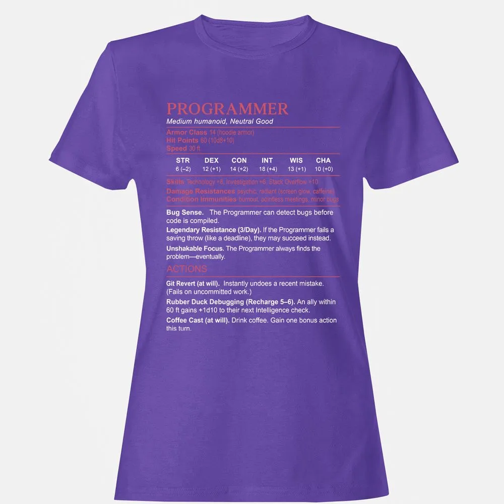 Programmer Stats Women's T-Shirt - Purple - 12