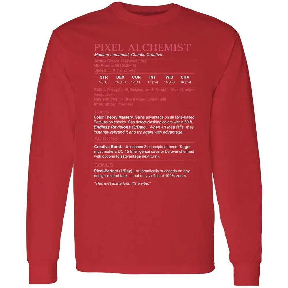 Designer Stats (Pixel Alchemist) Long Sleeve T-Shirt - Red - 14