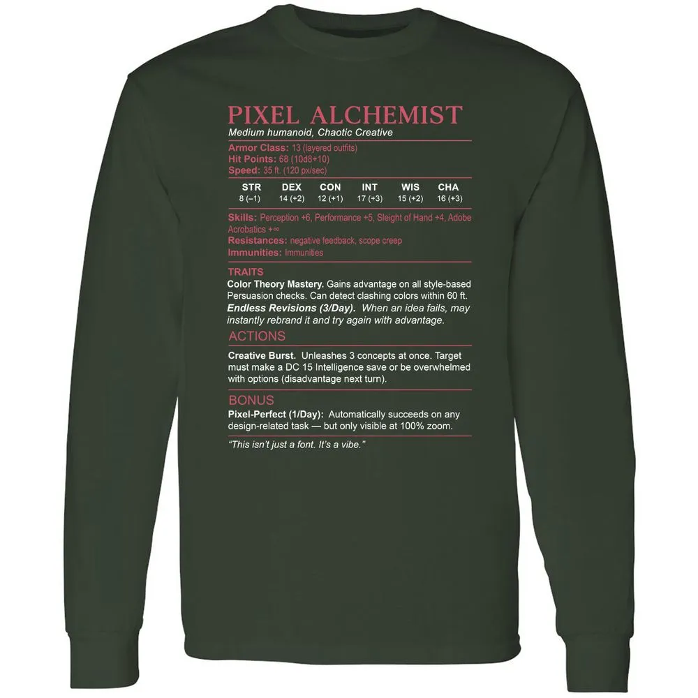 Designer Stats (Pixel Alchemist) Long Sleeve T-Shirt - Forest Green - 4