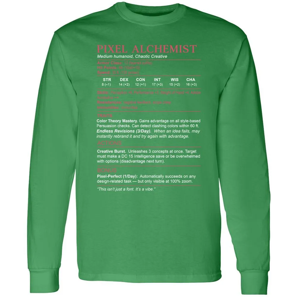 Designer Stats (Pixel Alchemist) Long Sleeve T-Shirt - Irish Green - 10