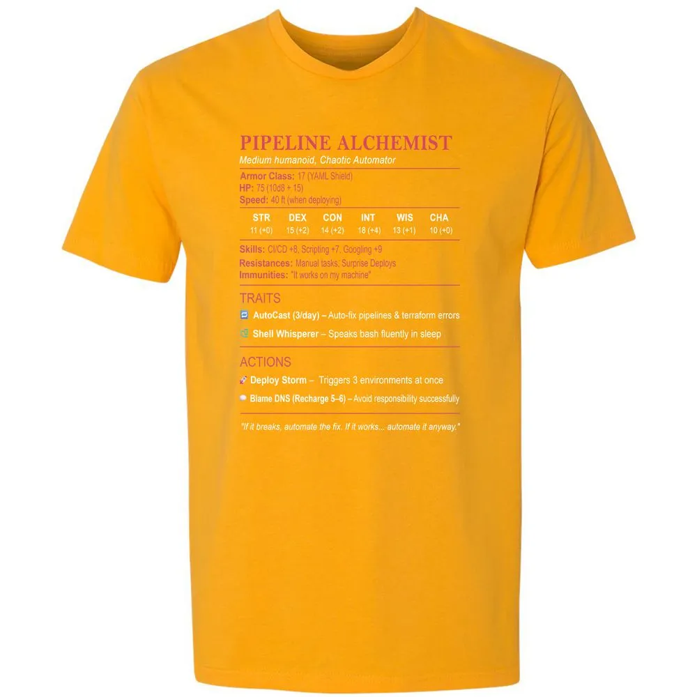 DEVOPS Stats (Pipeline Alchemist) Premium Unisex T-Shirt - Gold - 12