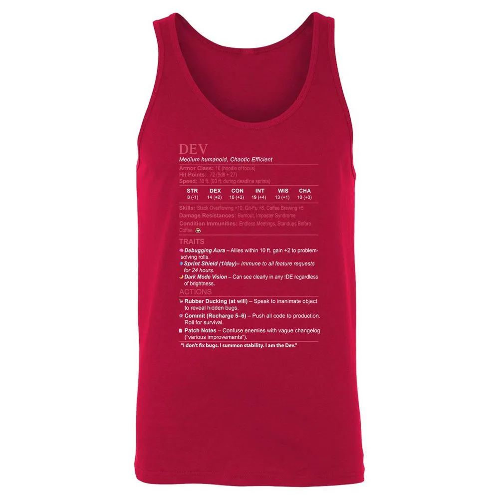 DEV Stats Unisex Jersey Tank - Red - 11