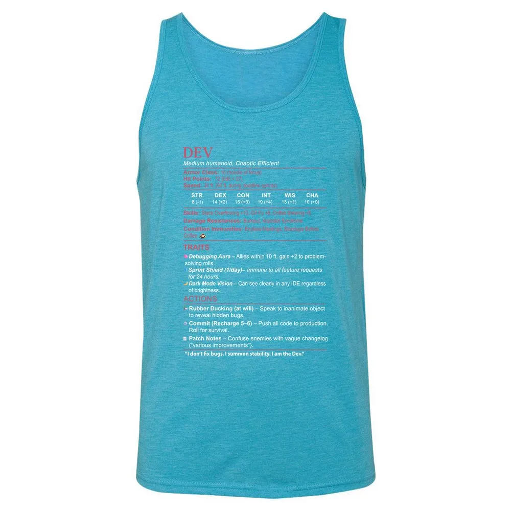 DEV Stats Unisex Jersey Tank - Aqua Triblend - 3