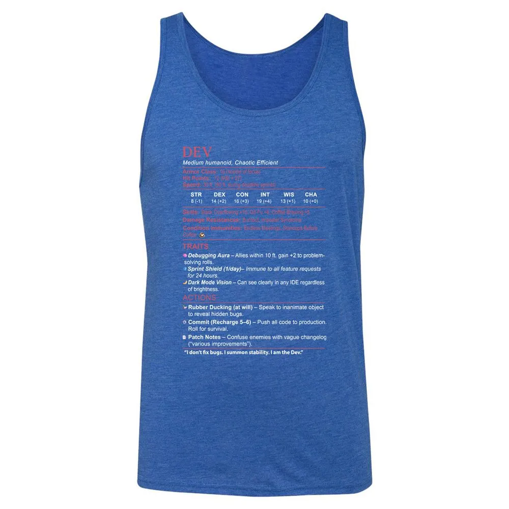 DEV Stats Unisex Jersey Tank - True Royal Triblend - 12