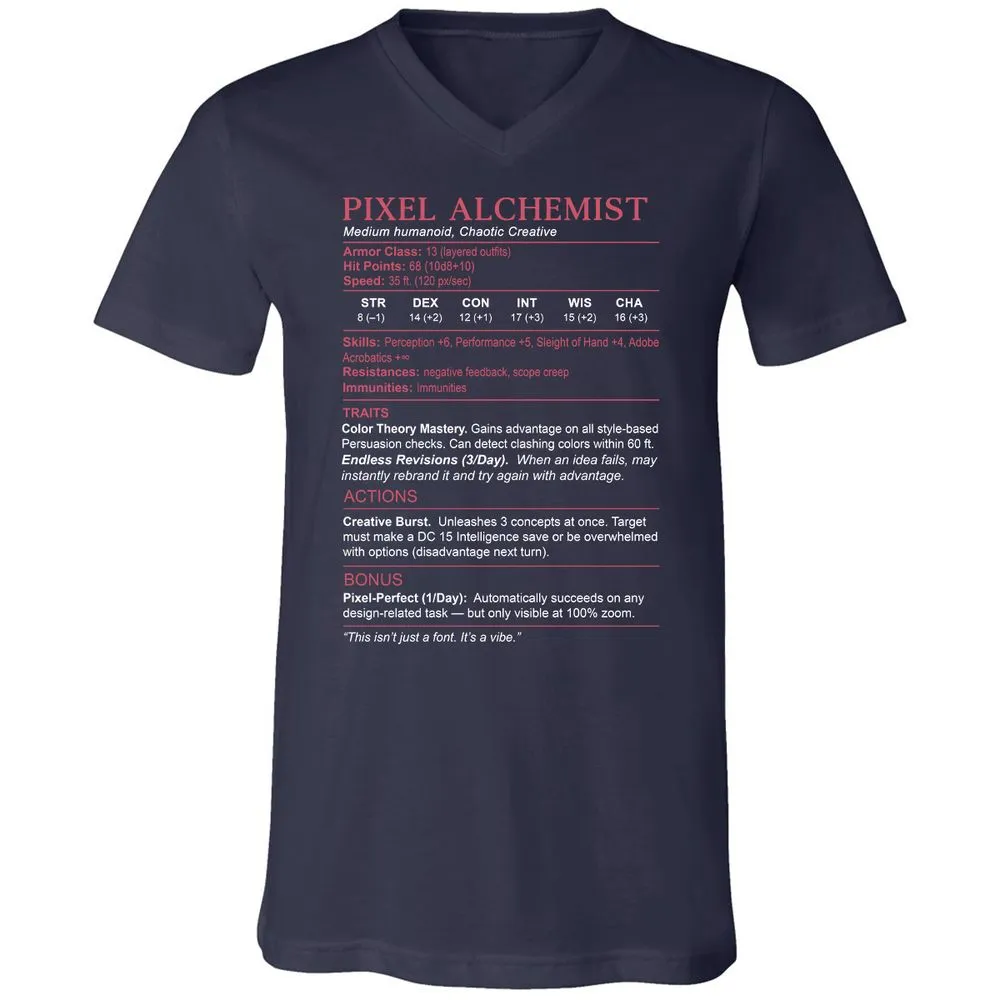 Designer Stats (Pixel Alchemist) Unisex V-Neck T-Shirt - Navy - 2