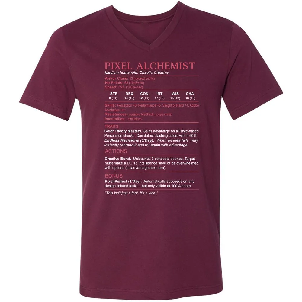 Designer Stats (Pixel Alchemist) Unisex V-Neck T-Shirt - Maroon - 6