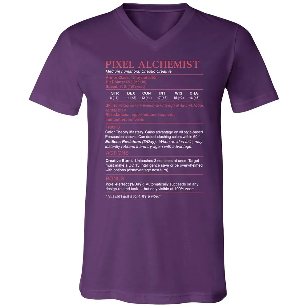 Designer Stats (Pixel Alchemist) Unisex V-Neck T-Shirt - Team Purple - 9