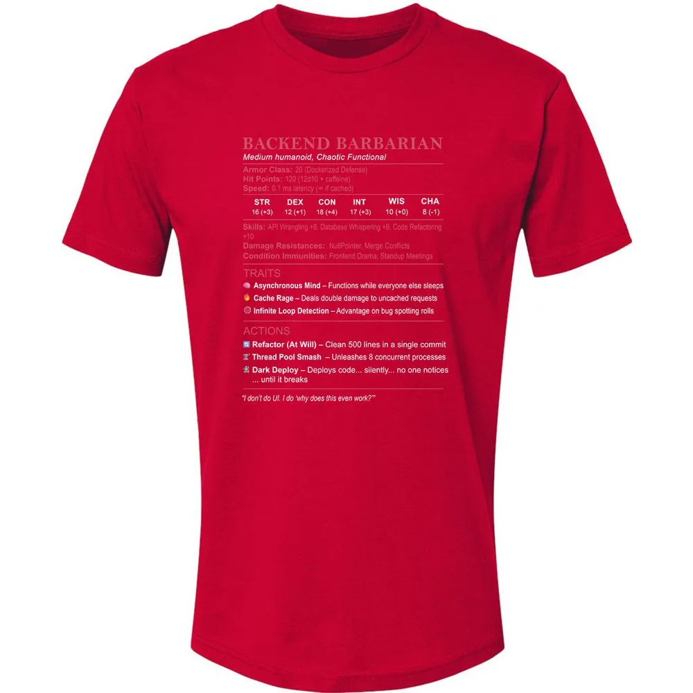 Backend Barbarian Stats Premium Unisex T-Shirt - Red - 6