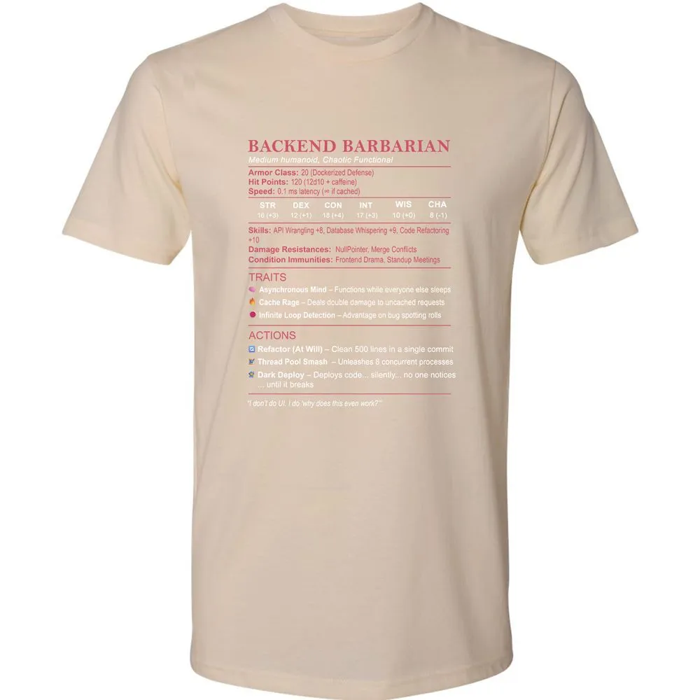 Backend Barbarian Stats Premium Unisex T-Shirt - Cream - 14