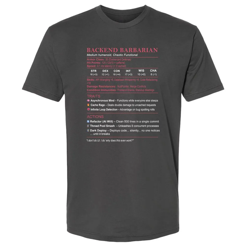 Backend Barbarian Stats Premium Unisex T-Shirt - Heavy Metal - 8