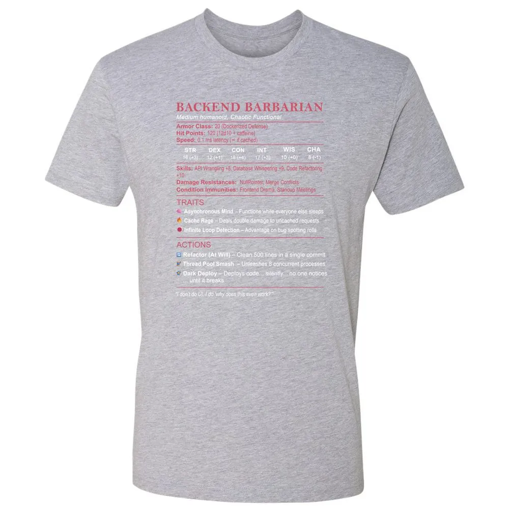 Backend Barbarian Stats Premium Unisex T-Shirt - Heather Grey - 9