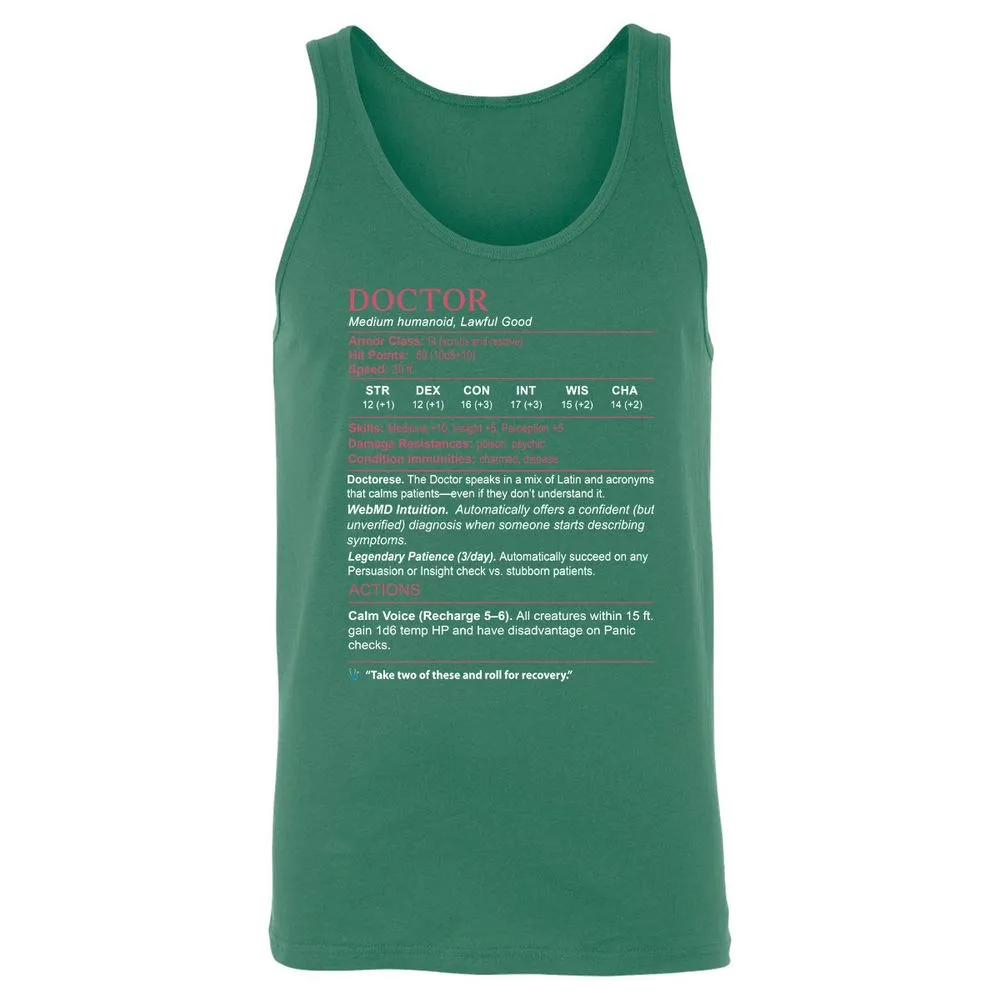 Doctor Stats Unisex Jersey Tank - Kelly - 9
