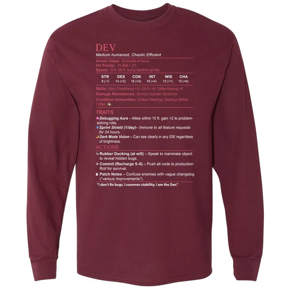 DEV Stats Long Sleeve T-Shirt - Maroon - 11
