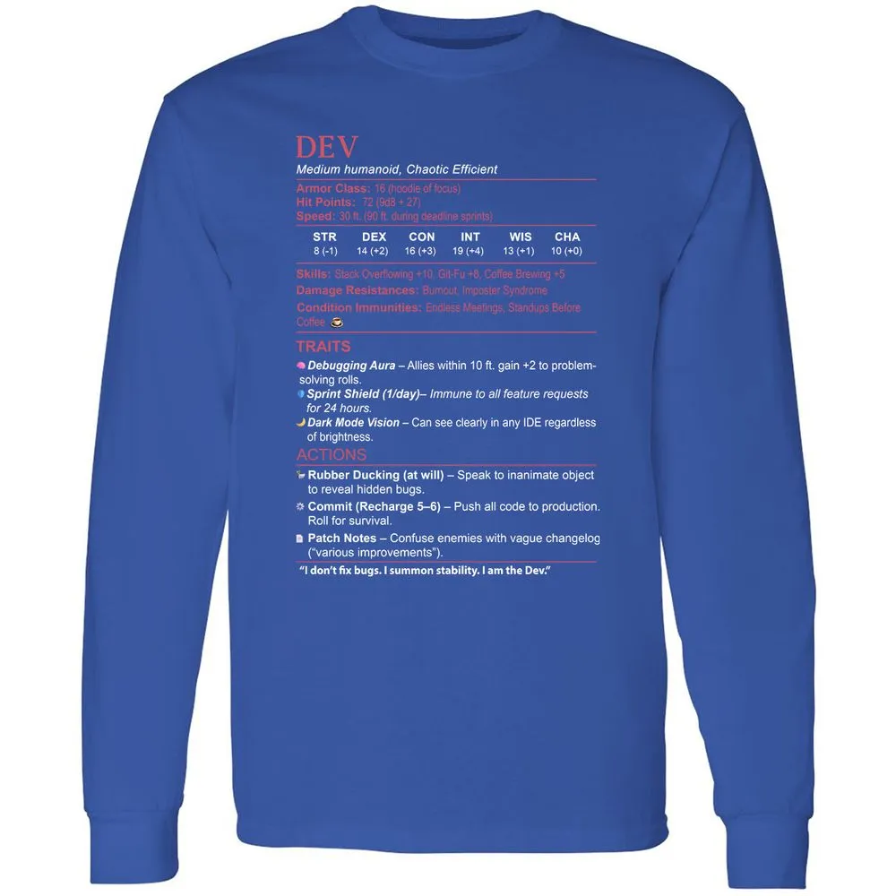 DEV Stats Long Sleeve T-Shirt - Royal - 8