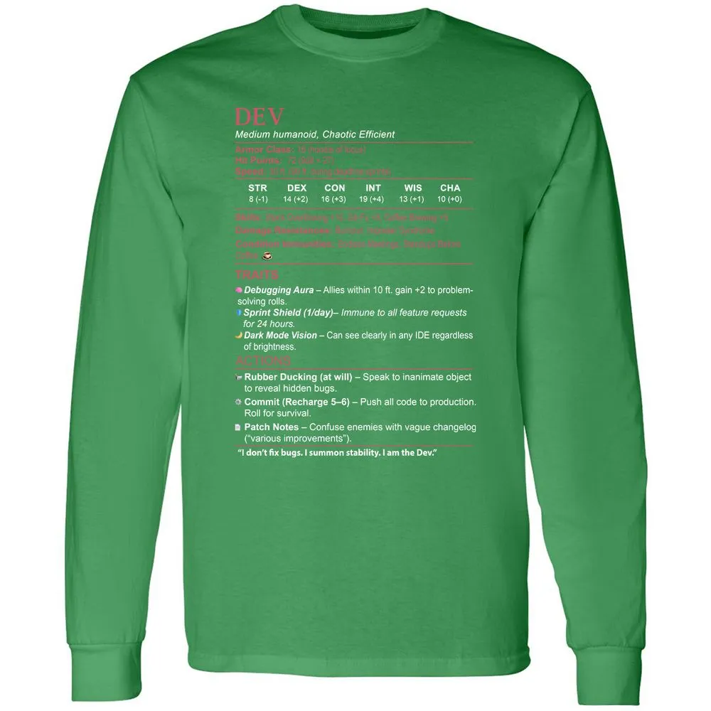 DEV Stats Long Sleeve T-Shirt - Irish Green - 10