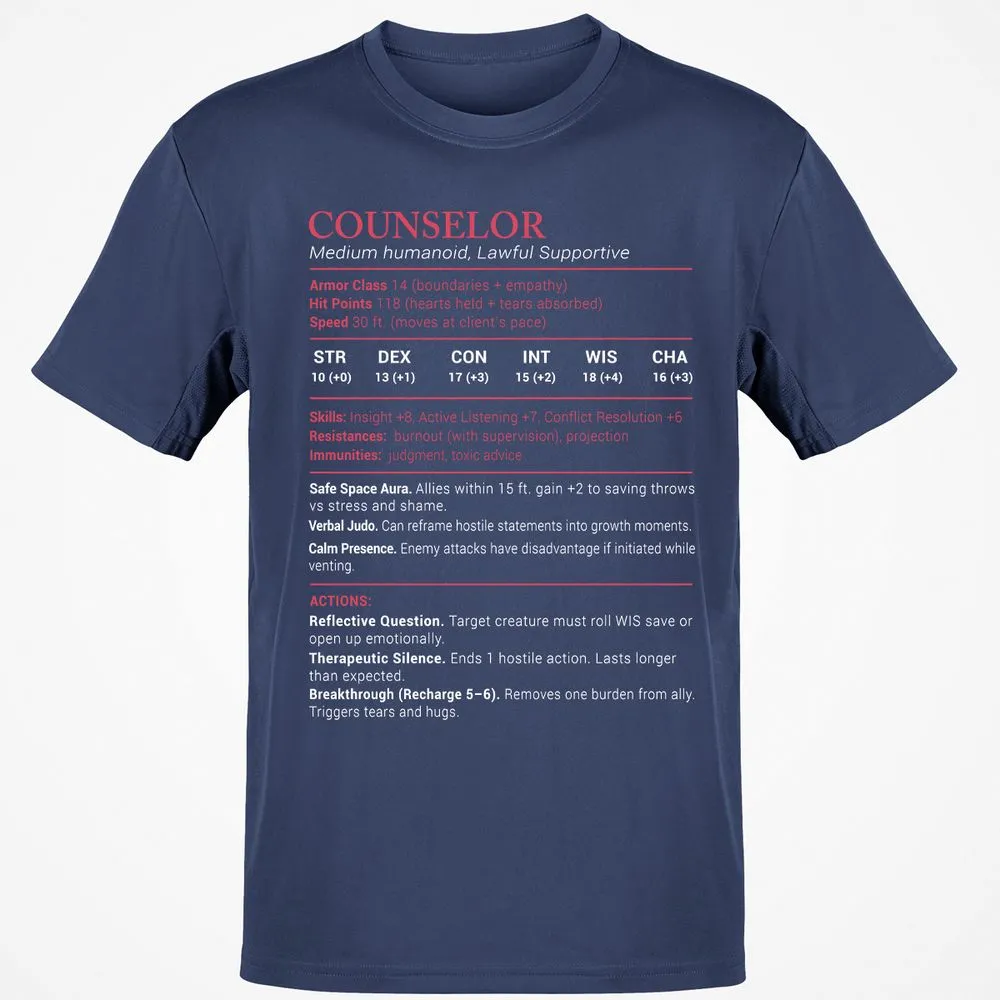 Counselor Stats Classic Unisex T-Shirt - Navy - 7