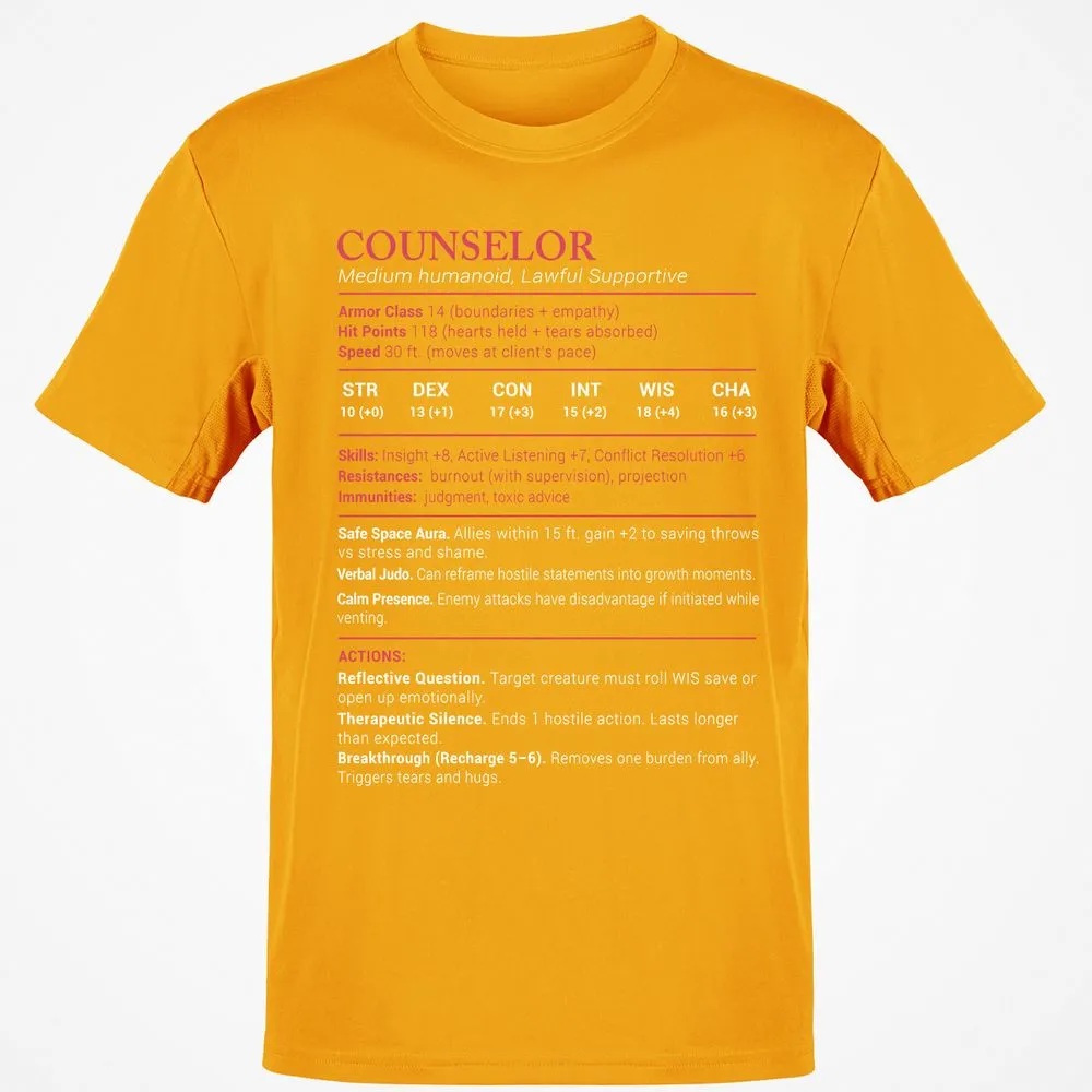 Counselor Stats Classic Unisex T-Shirt - Gold - 4
