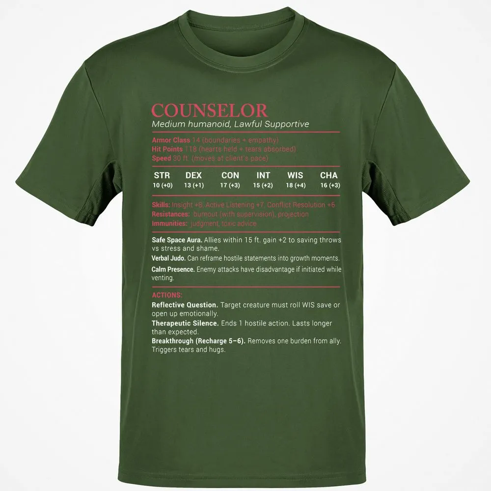 Counselor Stats Classic Unisex T-Shirt - Military Green - 6