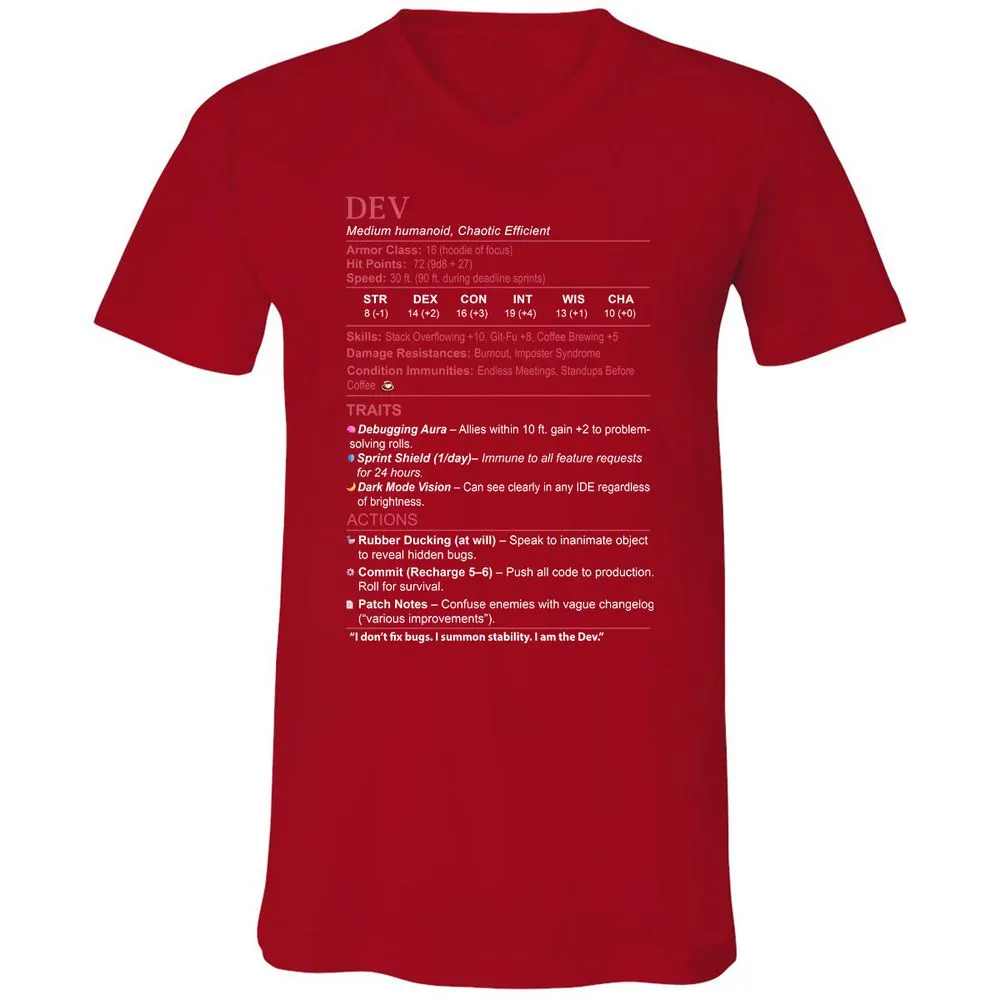 DEV Stats Unisex V-Neck T-Shirt - Red - 3