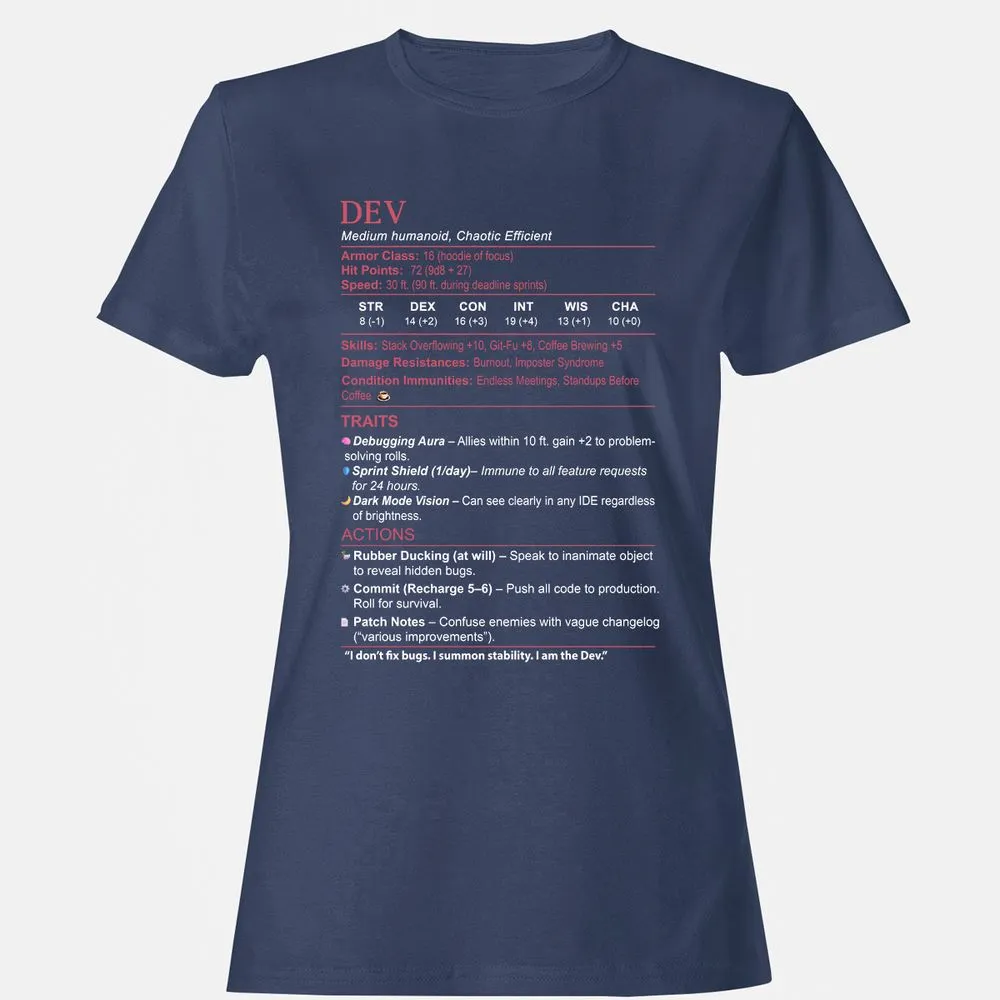 DEV Stats Women's T-Shirt - Navy - 10
