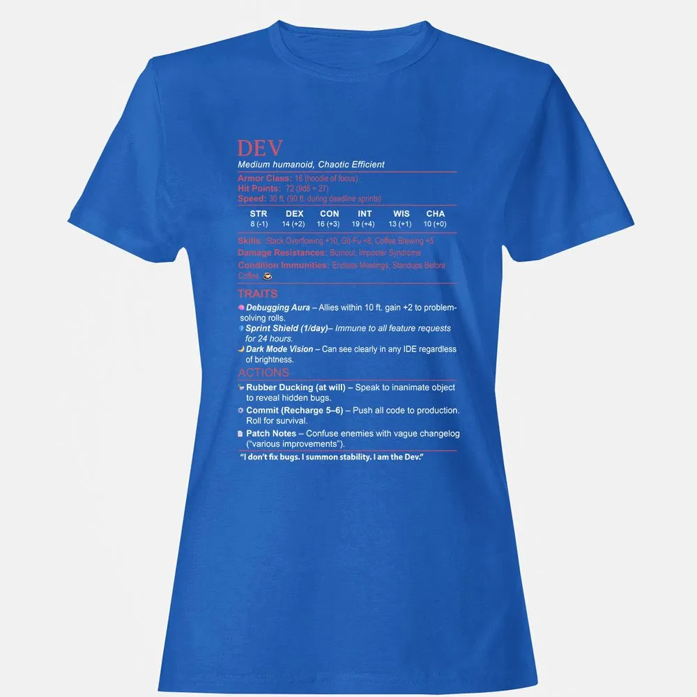 DEV Stats Women's T-Shirt - Royal - 14