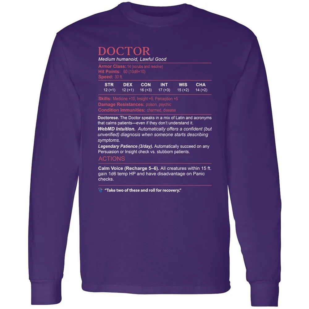 Doctor Stats Long Sleeve T-Shirt - Purple - 13