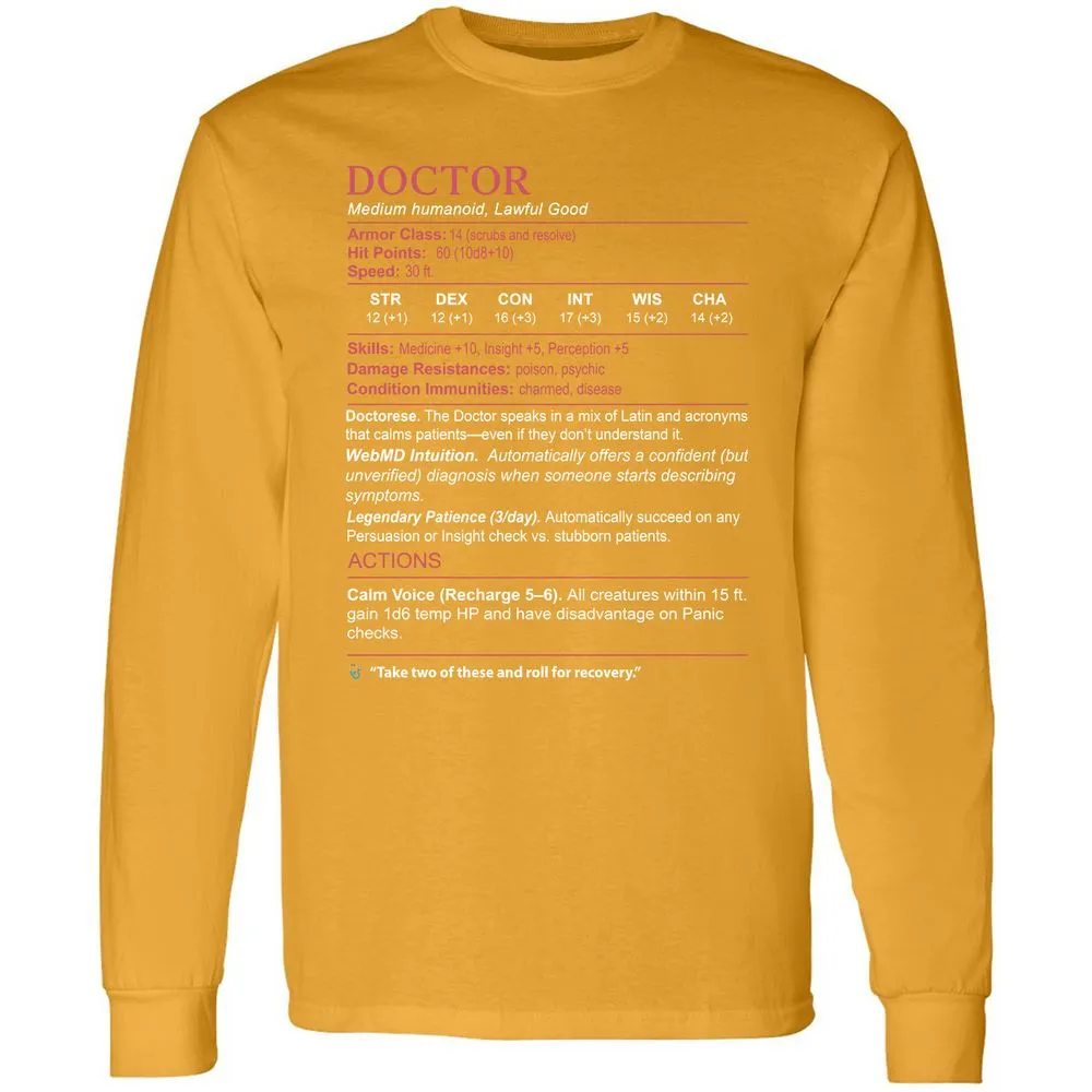 Doctor Stats Long Sleeve T-Shirt - Gold - 9