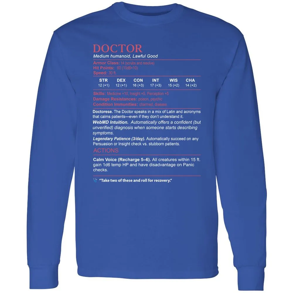 Doctor Stats Long Sleeve T-Shirt - Royal - 8