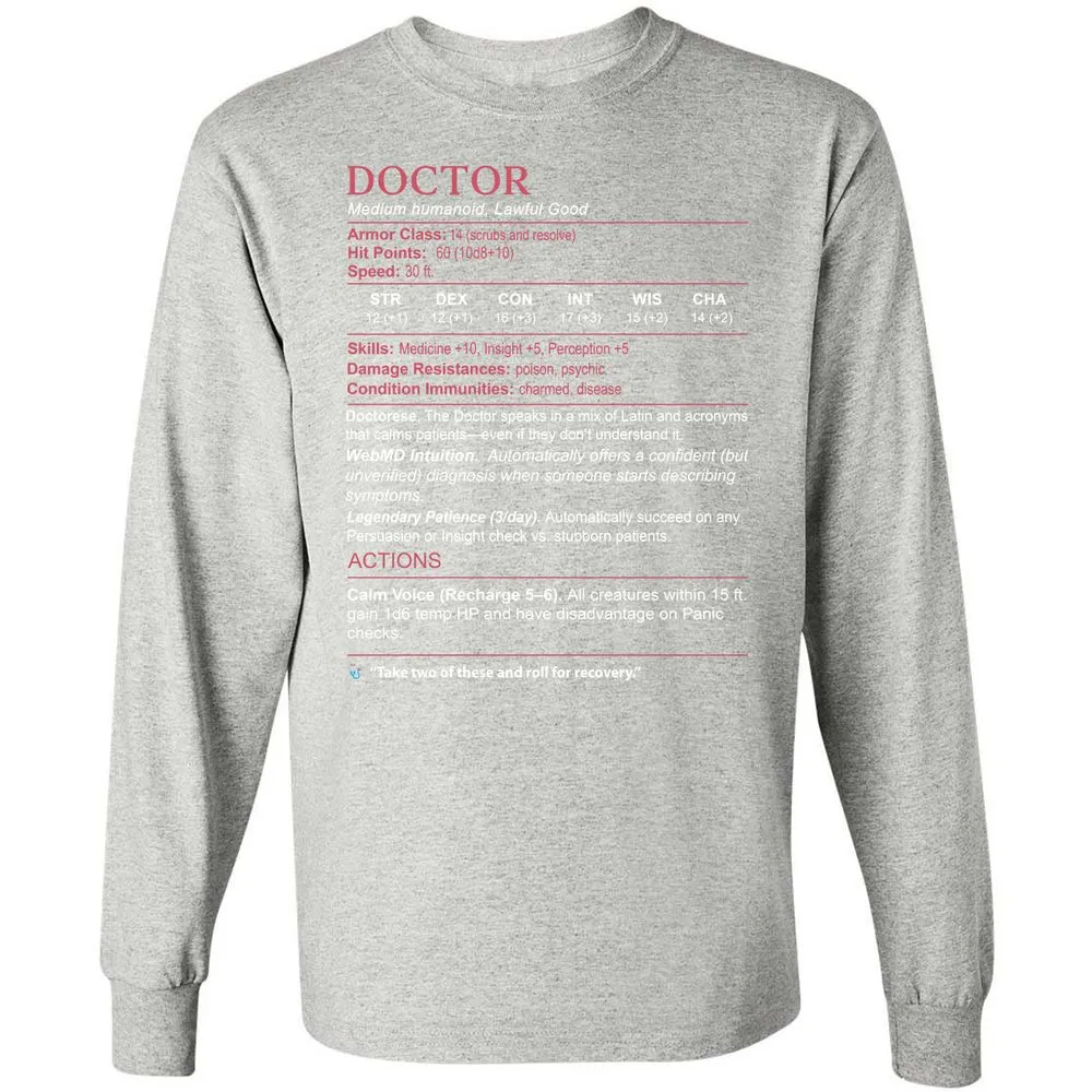 Doctor Stats Long Sleeve T-Shirt - Ash - 7