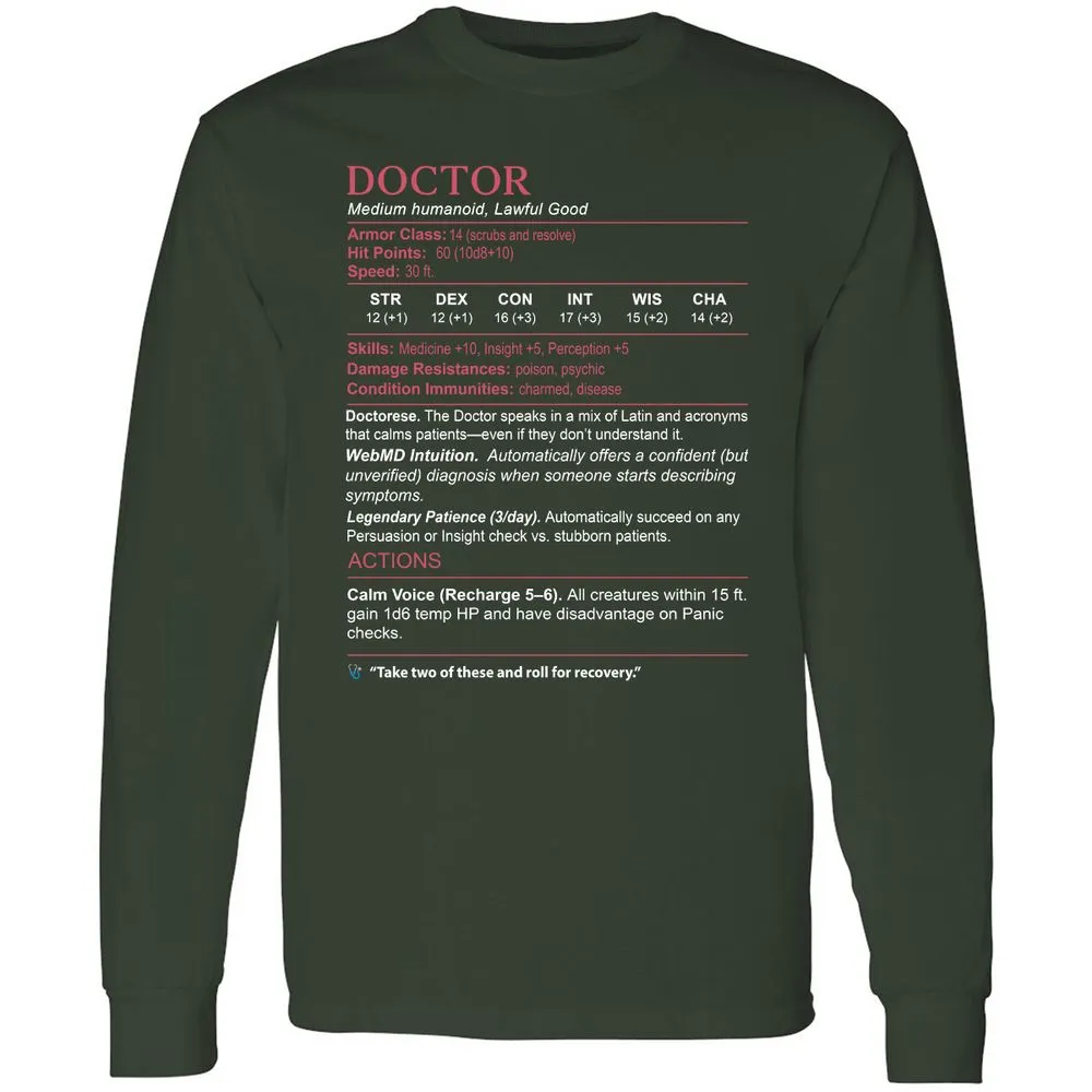 Doctor Stats Long Sleeve T-Shirt - Forest Green - 4