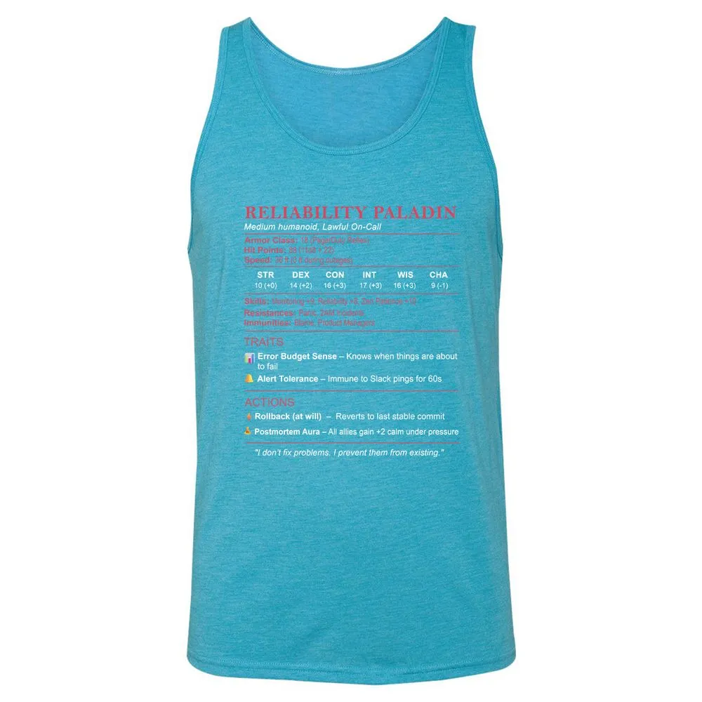 SRE Stats (Reliability Paladin) Unisex Jersey Tank - Aqua Triblend - 3