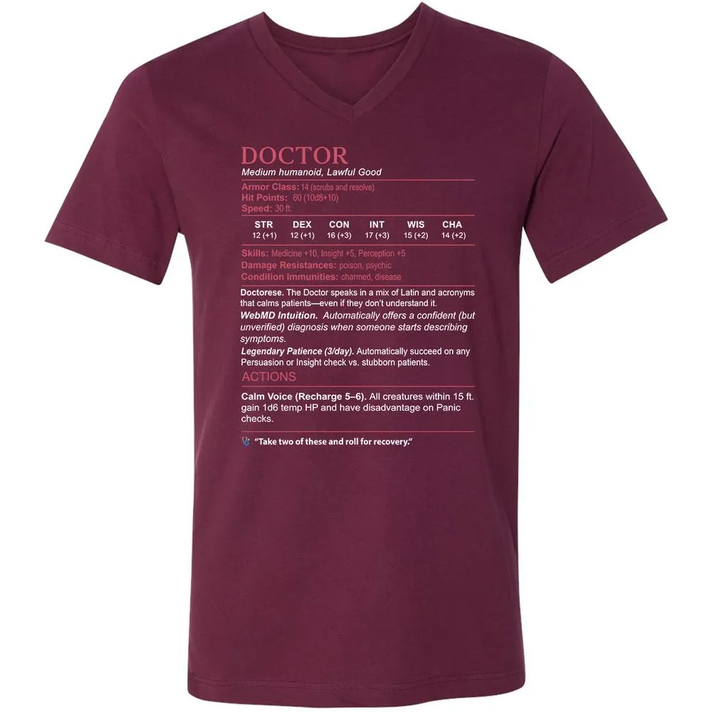 Doctor Stats Unisex V-Neck T-Shirt - Maroon - 6