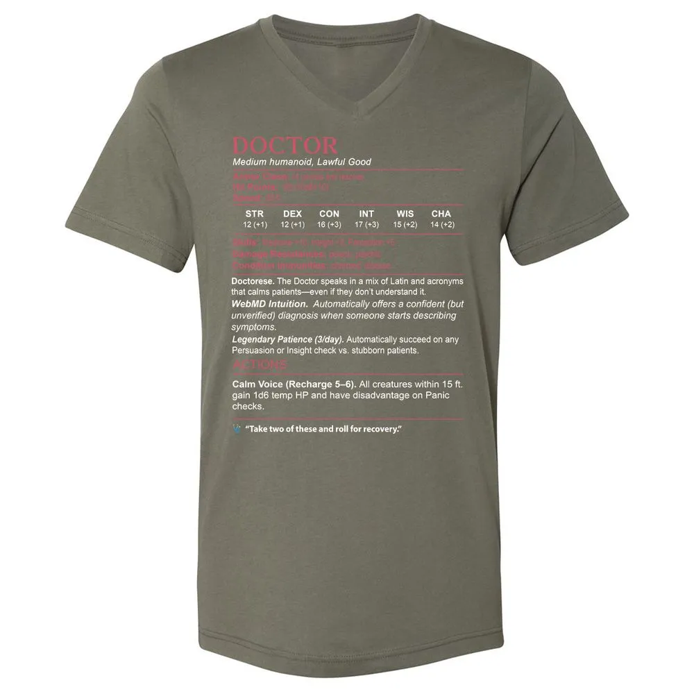 Doctor Stats Unisex V-Neck T-Shirt - Military Green - 10