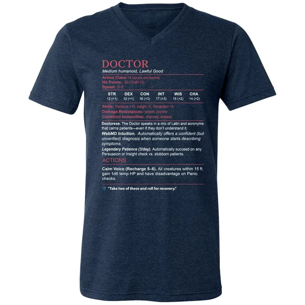 Doctor Stats Unisex V-Neck T-Shirt - Heather Navy - 15