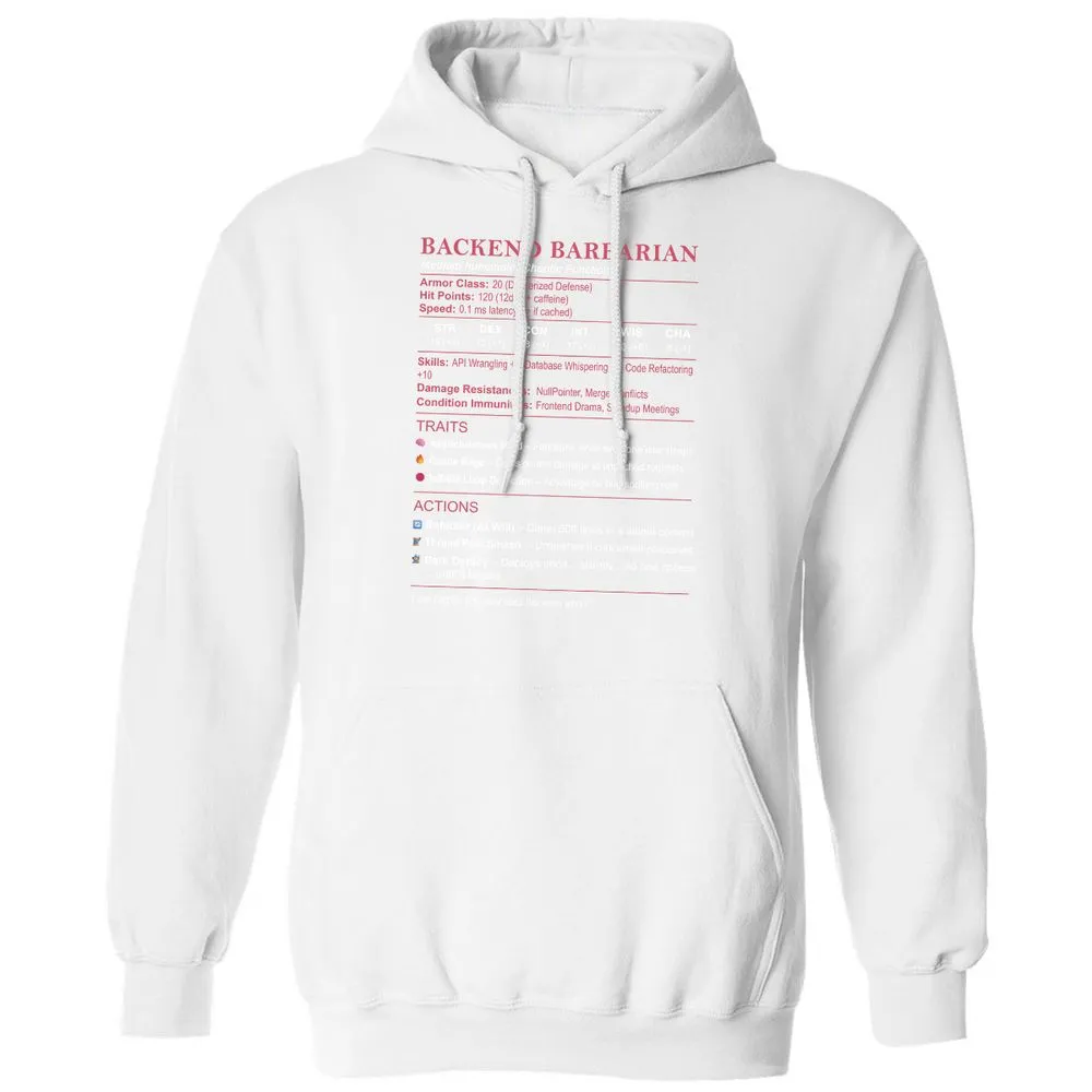 Backend Barbarian Stats Classic Unisex Hoodie - White - 11
