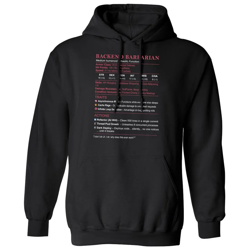 Backend Barbarian Stats Classic Unisex Hoodie - Black - 1
