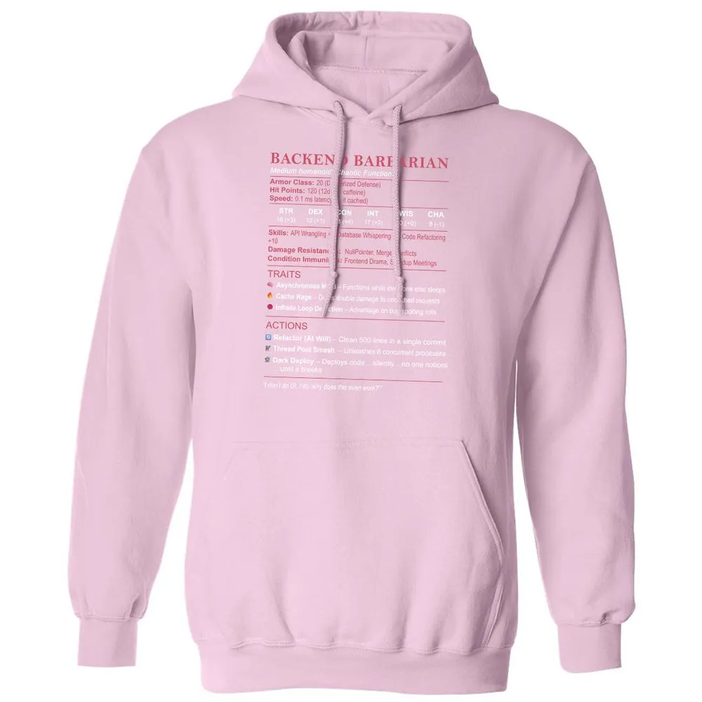 Backend Barbarian Stats Classic Unisex Hoodie - Light Pink - 3