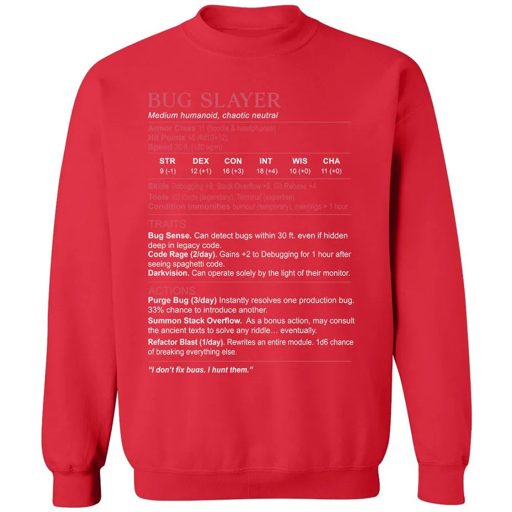 Software Engineer Stats (Bug Slayer) Classic Unisex Sweatshirt - Red - 5