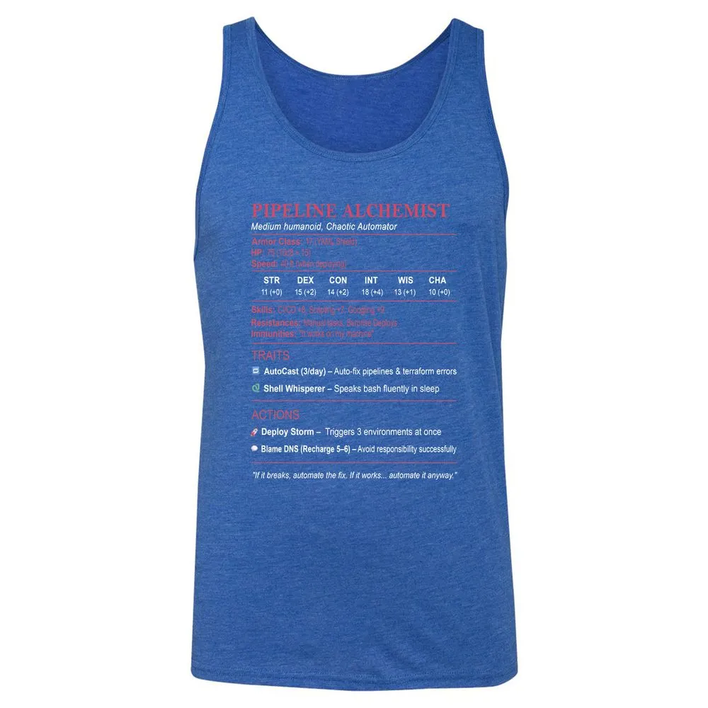 DEVOPS Stats (Pipeline Alchemist) Unisex Jersey Tank - True Royal Triblend - 12