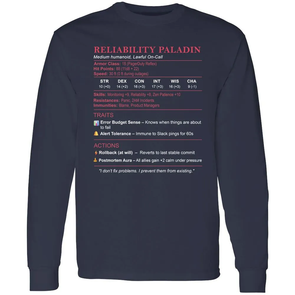 SRE Stats (Reliability Paladin) Long Sleeve T-Shirt - Navy - 2