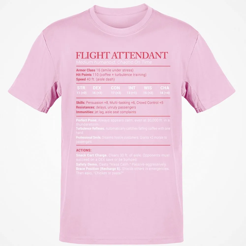 Flight Attendant Stats Classic Unisex T-Shirt - Light Pink - 5