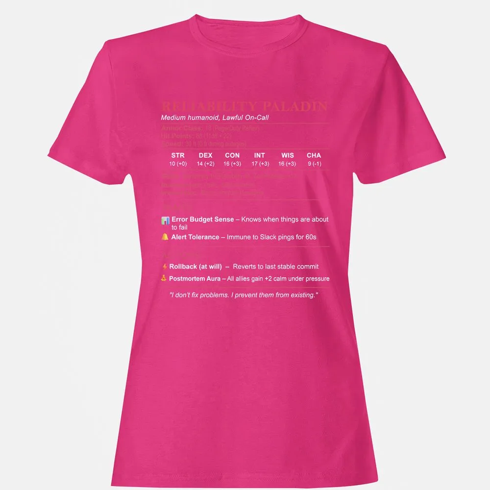 SRE Stats (Reliability Paladin) Women's T-Shirt - Heliconia - 6