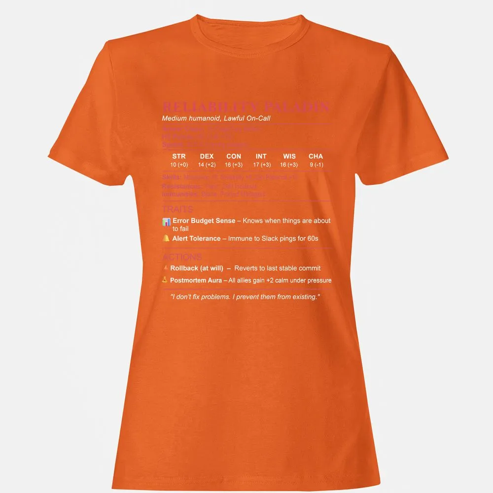 SRE Stats (Reliability Paladin) Women's T-Shirt - Orange - 11