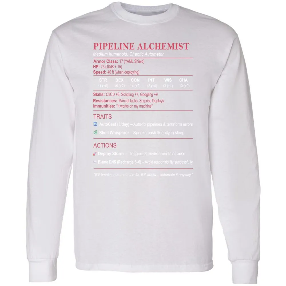 DEVOPS Stats (Pipeline Alchemist) Long Sleeve T-Shirt - White - 5