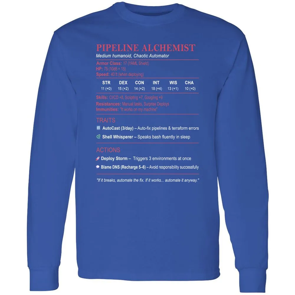 DEVOPS Stats (Pipeline Alchemist) Long Sleeve T-Shirt - Royal - 8