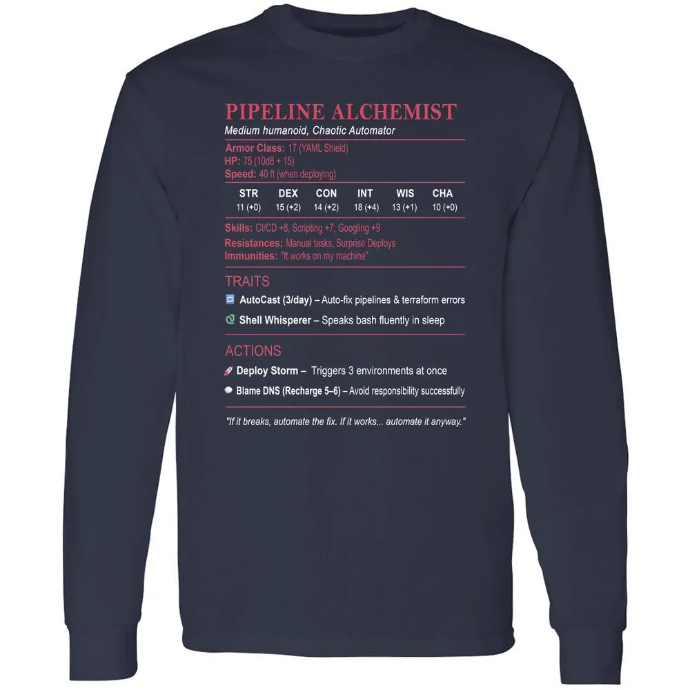 DEVOPS Stats (Pipeline Alchemist) Long Sleeve T-Shirt - Navy - 2