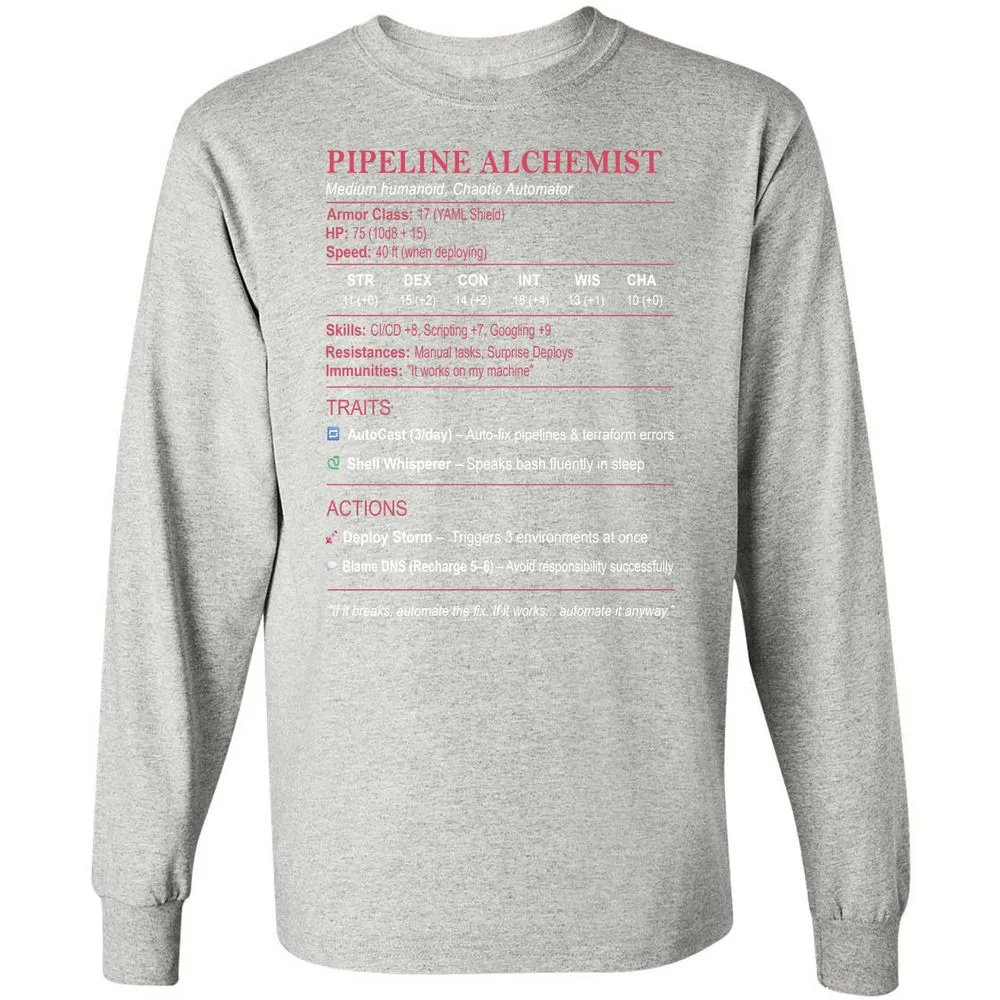 DEVOPS Stats (Pipeline Alchemist) Long Sleeve T-Shirt - Ash - 7