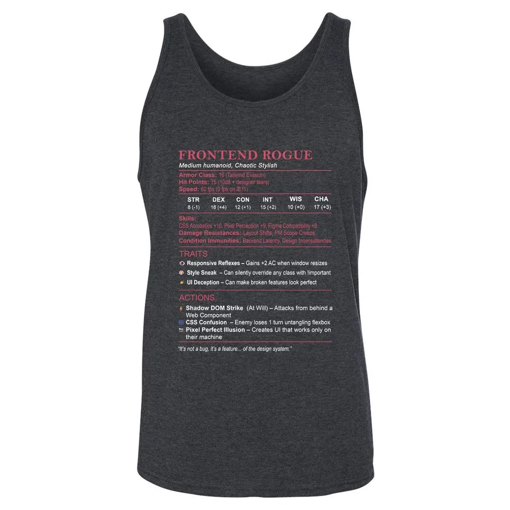 Frontend Rogue Unisex Jersey Tank - Dark Grey Heather - 6