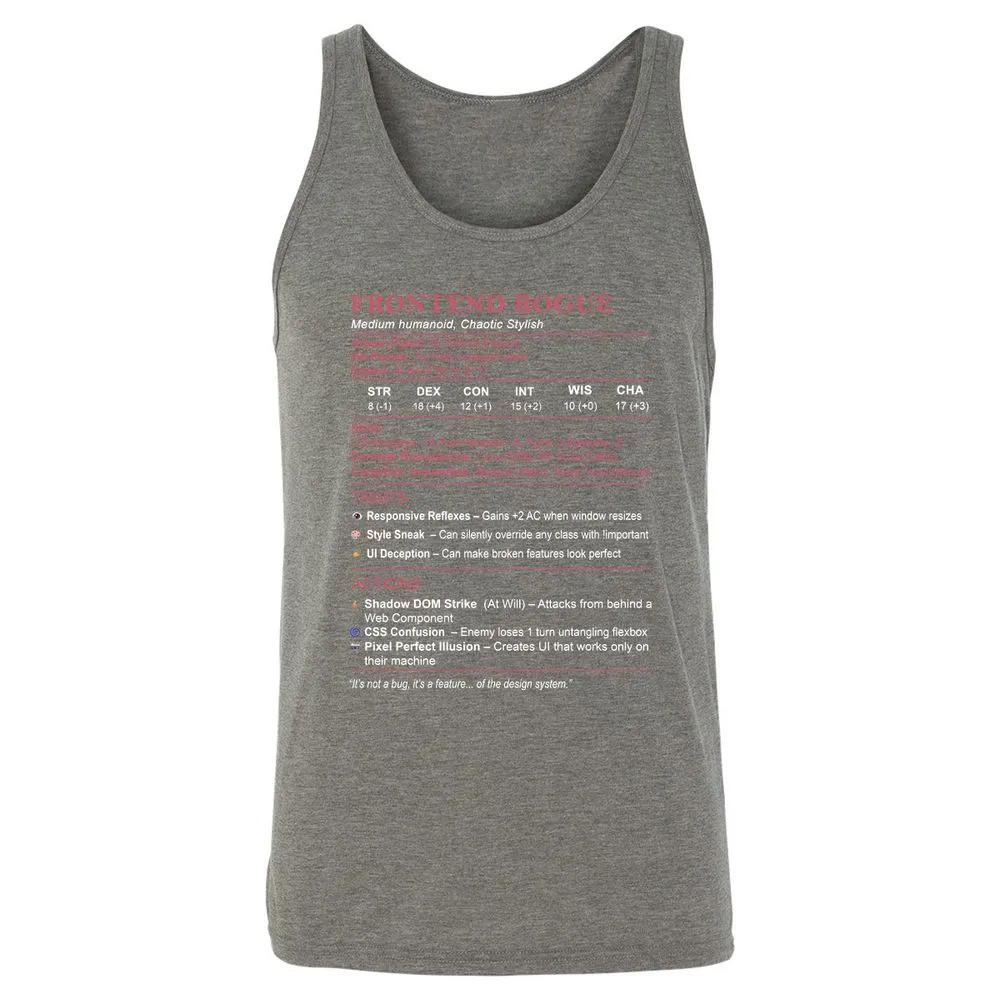 Frontend Rogue Unisex Jersey Tank - Grey Triblend - 8