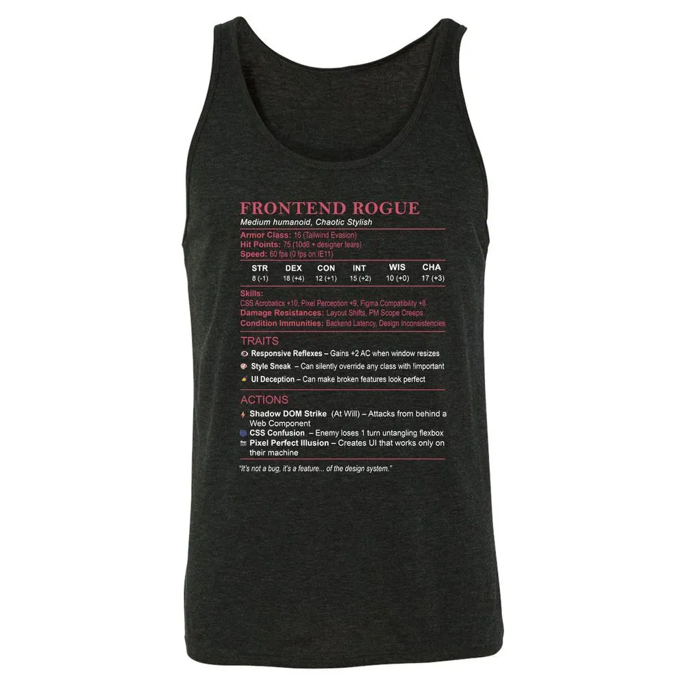 Frontend Rogue Unisex Jersey Tank - Charcoal Black Triblend - 5